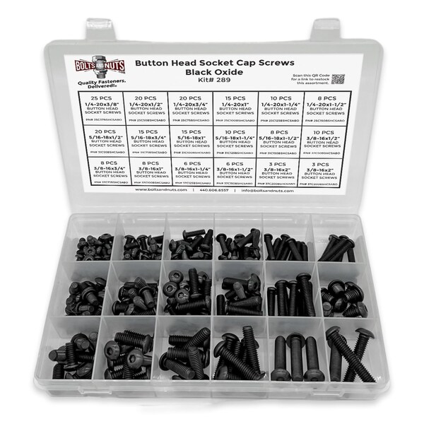 Boltsandnuts.Com Inch Alloy Button Head Socket Cap Screws Black Oxide Assortment - 211 PCS Assortment Kit #289 - main